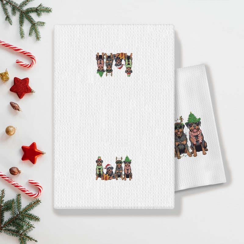 COWEB Christmas Rottweiler Kitchen Towels, Rottweiler Gifts for Women, Rottweiler Decor Hand Towels for Bathroom, Christmas Tea Towels Dish Towels, Christmas Kitchen Bathroom Decor, 16x24 Inch - Image 2